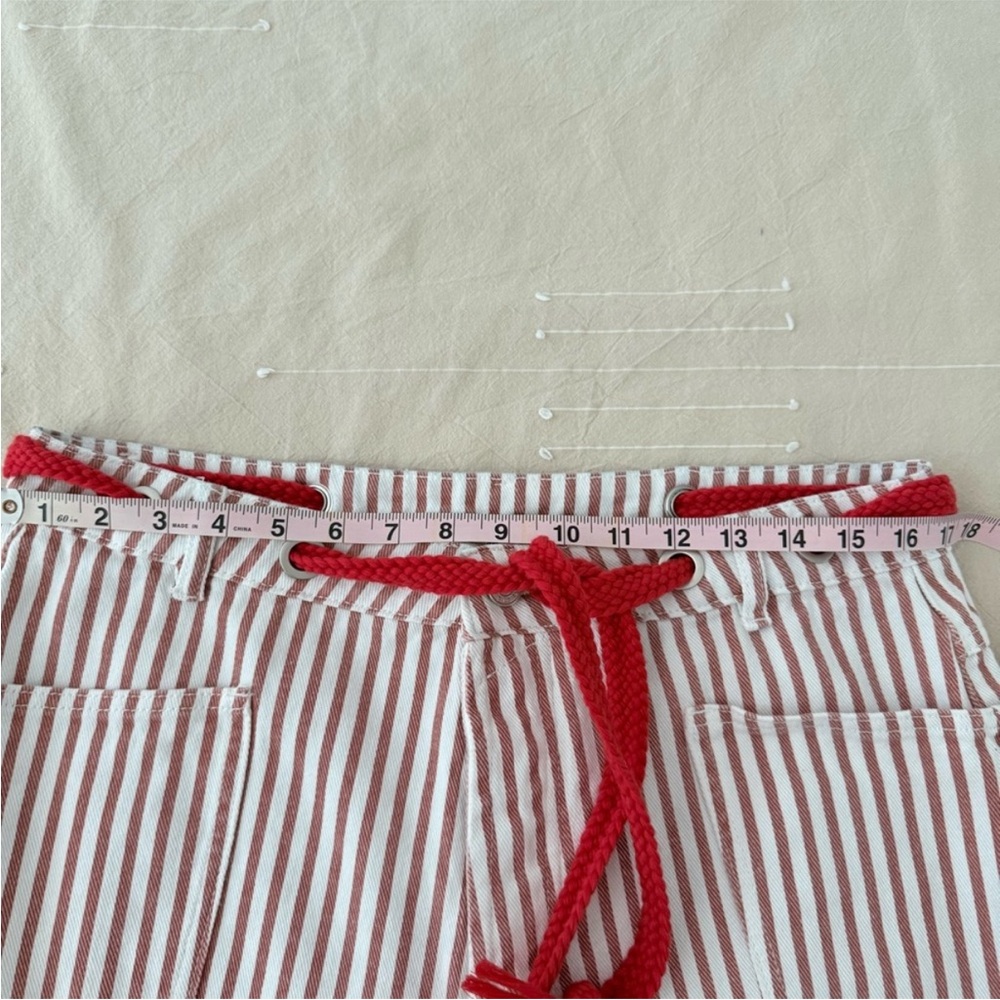 Aaron & Amber Rust Stripe Eyelet Drawstring Rope Waist Tie Barrel Jeans Large - Picture 7 of 13